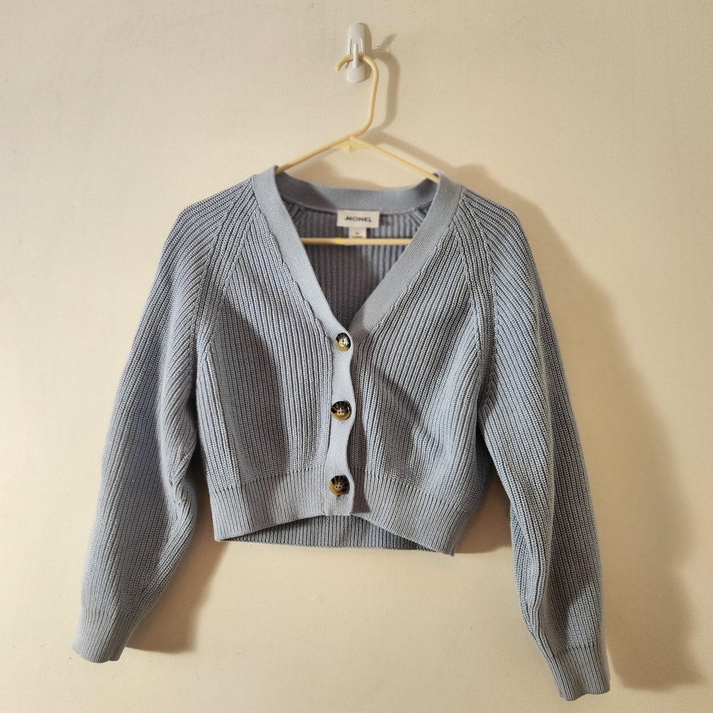 Monki Light Blue Ribbed Cardigan